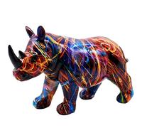 ZKSYLSM Estatua de rinoceronte de resina, figura de rinoceronte con temática de selva con planta tropical y diseño de leopardo, escultura de animales safari de 6.45 pulgadas para decoración del hogar