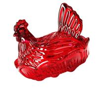 Zktfyshk Caja de caramelos de cristal para gallina en nido, tarros de dulces con tapa, plato de caramelo, decoración de mesa, plato de postre, plato de regalo de cristal para gallina