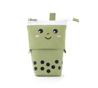 Zktfyshk Estuche telescópico para lápices de dibujos animados, con cremallera, organizador de bolígrafos de pie, organizador para estudiantes, Green, The stretched size is 13*6*17cm