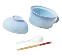 ZKXGVBRWQHT Tazón de sopa con tapa, tazón de fideos for microondas, diseño degradado de arcoíris, mango, con cuchara y palillos, 19,4 oz, 1 juego(Blue)