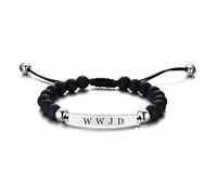 ZKXXJ WWJD HWLF - Juego de pulseras de acero inoxidable ajustable con cuentas de ónix blanco y negro con cuentas de ónix What Would Jesus Do He Would Love First Pulseras inspiradoras con recordatorio