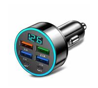 Zkydhbd Adaptador de carga de coche para pantalla digital, 4 puertos USB, adecuado para varios voltajes de dispositivo, visualización en tiempo real, accesorio rápido para coche