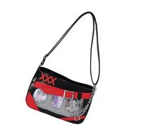 Zkydhbd Bolsa de piel sintética para mujer, bandolera grande con correa ajustable para el trabajo, la escuela y viajes, bolsa a juego, negro/rojo, One Size