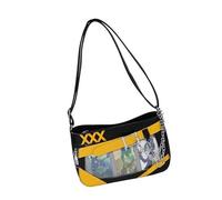 Zkydhbd Bolsa de piel sintética para mujer, bandolera grande con correa ajustable para el trabajo, la escuela y viajes, bolsa a juego, negro y amarillo, One Size