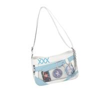 Zkydhbd Bolsa de piel sintética para mujer, bandolera grande con correa ajustable para el trabajo, la escuela y viajes, bolsa a juego, blanco y azul, One Size