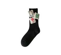 Zkydhbd Calcetines de pantorrilla con patrón chino Mahjong con estilos festivos, tubo medio acanalado para celebrar el Año Nuevo, patrón único, Negro dibujado, Altoa única