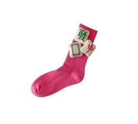Zkydhbd Calcetines de pantorrilla con patrón chino Mahjong con estilos festivos, tubo medio acanalado para celebrar el Año Nuevo, patrón único, Dibujo rojo rosa, Altoa única
