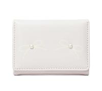 Zkydhbd Cartera de moda con lazos para niñas, estética, pequeña, tarjetero, monedero, monedero de piel sintética, bolsillo para dinero en efectivo con ventana transparente para mujer, cartera plegable
