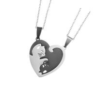 Zkydhbd Collar con colgante de gatito para pareja, diseño de empalme, joyería de acero de metal para ella, aniversario, boda, día de boda, collar de corazón dividido, talla única, como se describe
