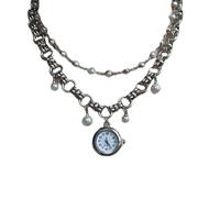 Zkydhbd Collar de perlas de imitación con colgante de reloj con borlas delicadas, cadena de aleación, formal, casual, joyería, cadena de perlas con borlas
