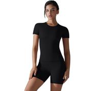 Zkydhbd Conjunto de entrenamiento de 2 piezas para mujer, camiseta de manga corta y pantalones cortos, para salir al gimnasio, correr al aire libre, trajes de gimnasio para mujer, conjunto de descanso