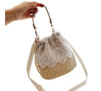 Zkydhbd Elegante bolso cruzado de paja para mujer con delicado ribete de encaje, bolso de hombro de paja casual, espacioso bolso interior, hojas, One Size