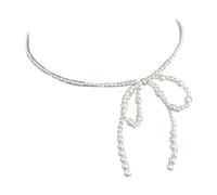 Zkydhbd Elegante collar corto con lazo, gargantilla con cuentas de cristal, cadena de clavícula de moda, joyería de fiesta, cadena de cuello, as show, Cristal