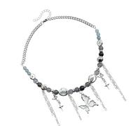 Zkydhbd Elegante collar de piedra de mariposa con cuatro borlas de estrella puntiagudas, collar con colgante adecuado para mujeres de moda