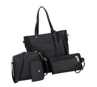 Zkydhbd Elegante juego de 4 bolsas de hombro de piel sintética para mujer, bolso cruzado, bolso de hombro, tarjetero, bolso casual, elegante paquete de accesorios para mujer, Black, One Size