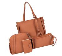 Zkydhbd Elegante juego de 4 bolsas de hombro de piel sintética para mujer, bolso cruzado, bolso de hombro, tarjetero, bolso casual, elegante paquete de accesorios para mujer, Marrón de lujo, One Size