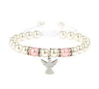 Zkydhbd Elegante pulsera de primera comunión para niñas, diseño de cruces de plata, perlas con tarjeta y bolsa de tela, as show, perlas de imitación