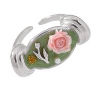 Zkydhbd Elegantes anillos ajustables con perlas florales acentuadas de color aceite, anillos ligeros, accesorio floral para ella, versátiles perlas de rosa, talla única, como se describe, como se