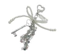 Zkydhbd Encantador colgante de cadena con lazo, perlas, lazo, llavero, adorno para mujer, uso diario, llavero portátil