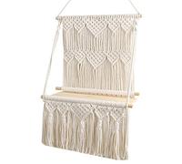 Zkydhbd Estante de almacenamiento de pared de algodón tejido con cuerda oscilante, placa de madera, para sala de estar, dormitorio, baño, estante de pared de madera para colgar al