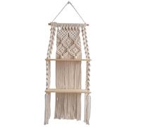 Zkydhbd Estante de pared con borlas para ahorrar espacio, 2 capas de cuerda tejida, estantes flotantes, flecos tejidos a mano, organizadores para colgar en la pared, decoración del hogar