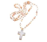 Zkydhbd Ethnic Styles - Cadena de clavícula de 8 mm con colgante de crucifijo de piedra natural esmerilada de longitud ajustable para mujer, as show, piedra semipreciosa