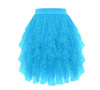 Zkydhbd Falda corta de tul con lentejuelas de estrella y cintura alta elástica para mujer, falda formal asimétrica con volantes acampanados, falda tutú con purpurina, azul celeste, L