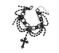 Zkydhbd Gargantilla gótica de cuentas de moda con borlas de varias capas con colgante de cruces para mujeres a la moda, as show, Metal
