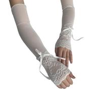 Zkydhbd Guantes de encaje ligeros con delicado lazo, adecuados para bodas de primavera o sesiones de fotos, guantes largos de encaje japonés, blanco, Talla única