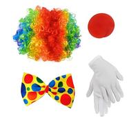 Zkydhbd Juego completo de cosplay de payaso para adultos, para celebración de Halloween, juego de rol, arcoíris, pelo, nariz, corbatín, guantes, accesorios, conjunto esencial para eventos de cosplay