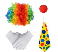 Zkydhbd Juego completo de cosplay de payaso para adultos, para celebración de Halloween, juego de rol, arcoíris, pelo, nariz, corbatín, guantes, accesorios, conjunto esencial para eventos de cosplay