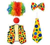 Zkydhbd Juego completo de cosplay de payaso para adultos, para celebración de Halloween, juego de rol, arcoíris, pelo, nariz, corbatín, guantes, accesorios, conjunto esencial para eventos de cosplay
