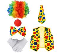 Zkydhbd Juego completo de cosplay de payaso para adultos, para celebración de Halloween, juego de rol, arcoíris, pelo, nariz, corbatín, guantes, accesorios, conjunto esencial para eventos de cosplay