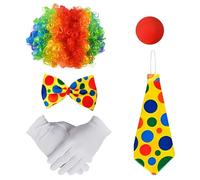 Zkydhbd Juego completo de cosplay de payaso para adultos, para celebración de Halloween, juego de rol, arcoíris, pelo, nariz, corbatín, guantes, accesorios, conjunto esencial para eventos de cosplay