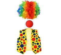 Zkydhbd Juego completo de cosplay de payaso para adultos, para celebración de Halloween, juego de rol, arcoíris, pelo, nariz, corbatín, guantes, accesorios, conjunto esencial para eventos de cosplay
