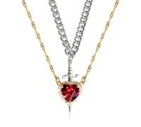 Zkydhbd Juego de 2 collares de corazón y espadas que simbolizan la unión de espíritus y coraje con revestimiento negro resistente para el uso diario, as show, Acero inoxidable