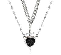 Zkydhbd Juego de 2 collares de corazón y espadas que simbolizan la unión de espíritus y coraje con revestimiento negro resistente para el uso diario, as show, Acero inoxidable