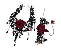 Zkydhbd Juego de 2 joyas góticas de vampiro: gargantilla de encaje, anillos y para disfraz de Halloween, accesorios de fiesta de mujer, gargantilla de encaje gótico para mujer, talla única, como se
