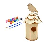 Zkydhbd Juego de adornos de madera pintados coloridos para niños, kits de casa de pájaros, pintura hecha a mano, pintura de madera, kits de casa de pájaros para que los niños construyan