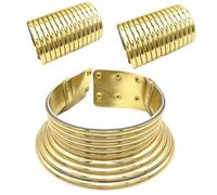 Zkydhbd Juego de joyas de cuello largo étnico de moda con cuello largo y elegante gargantilla de color dorado/plateado, dije de inspiración étnica para mujeres, piezas de acento