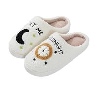 Zkydhbd Pantuflas de reloj de luna, divertidas, suaves, acogedoras, para interiores y exteriores, regalos peludos para mujeres, hombres y niñas, pantuflas para interiores y exteriores para mujeres y