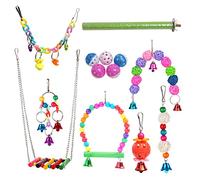 Zkydhbd Paquete de 13 juguetes para pájaros para periquitos, escalera oscilante, puente de perca, loro, juguete para masticar, decoración de jaula de liberación aburrida y columpio para pájaros, bolas