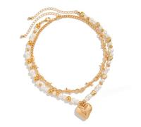 Zkydhbd Paquete de 2 collares de cuentas de moda, collar con colgante de corazón, joyería para pareja joven o amigo cercano, as show, Cadena + aleación + perla de imitación + CCB