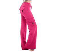 Zkydhbd Prácticos leggings de yoga para mujer con bolsillos laterales seguros y cintura elástica, ideales para llevar pantalones de yoga esenciales de pierna ancha con bolsillos, Rosa Roja, XXX-Large