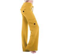 Zkydhbd Prácticos leggings de yoga para mujer con bolsillos laterales seguros y cintura elástica, ideales para llevar pantalones de yoga esenciales de pierna ancha con bolsillos, amarillo, XXX-Large