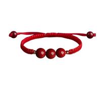 Zkydhbd Pulsera de cuerda roja china hecha a mano con cuentas redondas, ajustable, cadena de eslabones de mano para suerte y pareja, talla única, como se describe