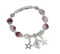 Zkydhbd Pulsera elástica ajustable con dije de estrella y luna, con cuentas de cristal, joyería para hombres y mujeres, accesorios de pulsera, talla única, como se describe