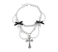 Zkydhbd Punk Styles - Collar con colgante de cruces, ajustable, con lazo, con perlas para creadores de tendencias, as show, Metal