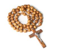 Zkydhbd Rosario católico tradicional con cuentas para pared, hecho a mano, cruces de madera con cadena de 286 cm para cadena de rosario católico espacial devocional