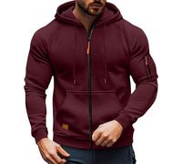 Zkydhbd Sudadera deportiva con capucha y cremallera para hombre, de manga larga, con cordón, para correr, ciclismo, entrenamiento, exteriores, aventura, con cremallera, rojo vino, 4XL